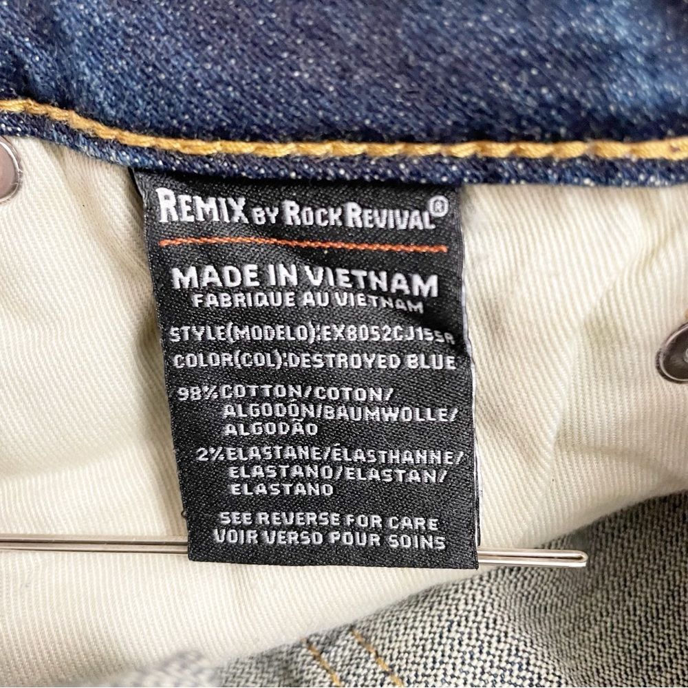 NWT Remix by Rock Revival Straight Leg Jeans in Destroyed Blue Wash Size 24 NEW - Picture 11 of 13